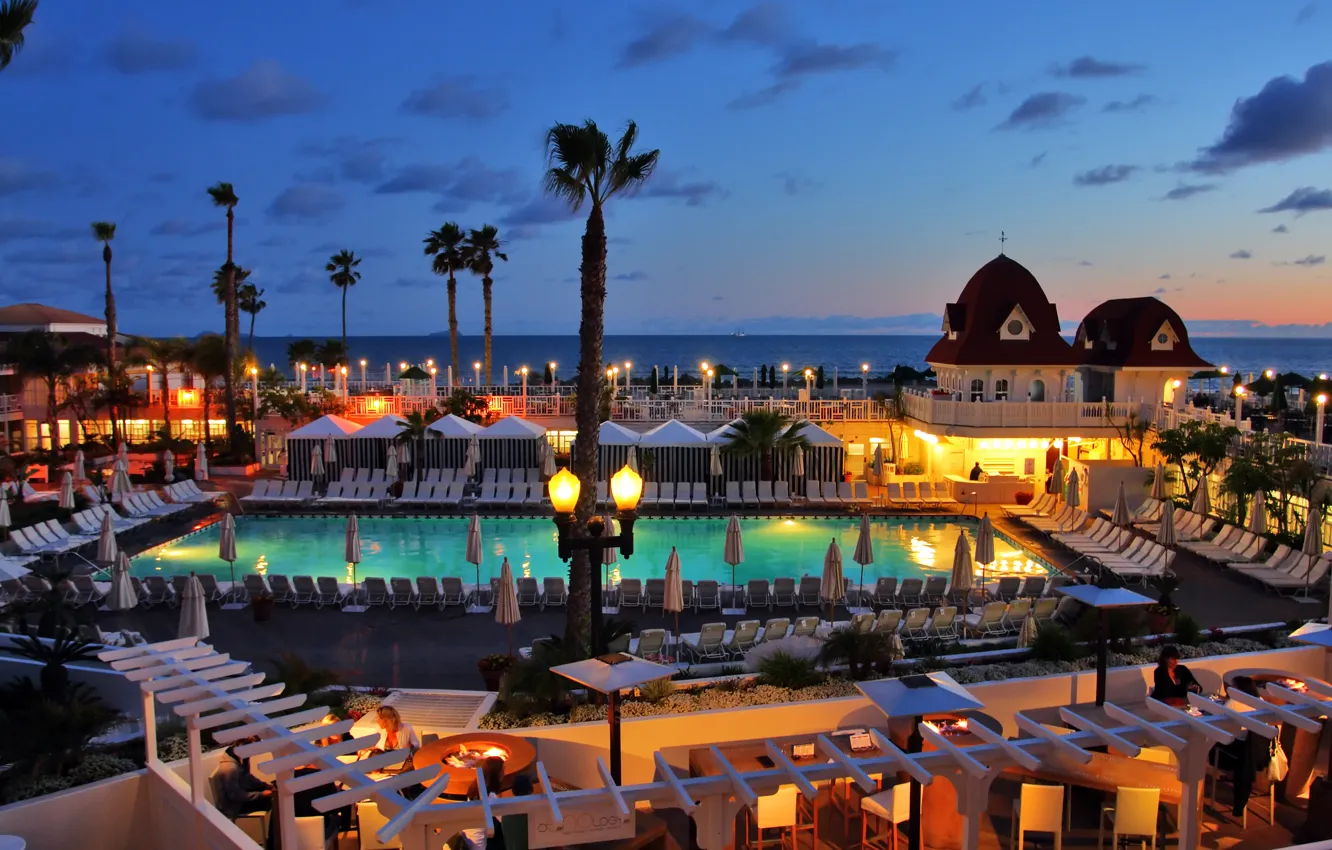 Фото обои пальмы, океан, бассейн, отель, pool, California, San Diego, area