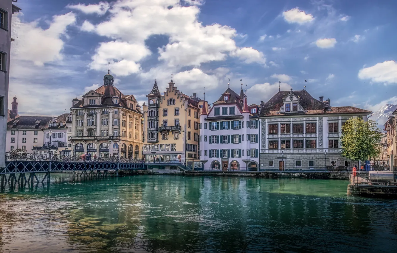 Фото обои мост, река, здания, дома, Швейцария, Switzerland, Люцерн, Lucerne