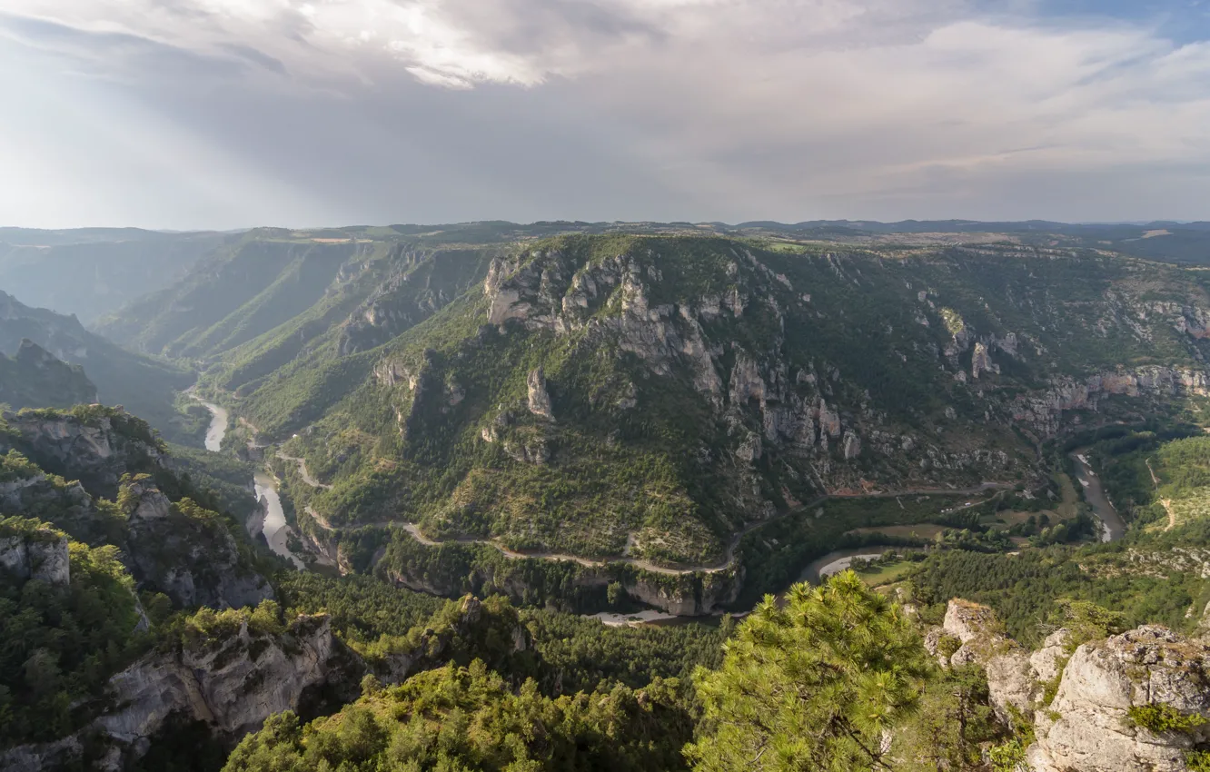 Фото обои Франция, каньон, France, canyon, Горж-дю-Тарн, Gorges du Tarn, Tarn River, Тарнское ущелье