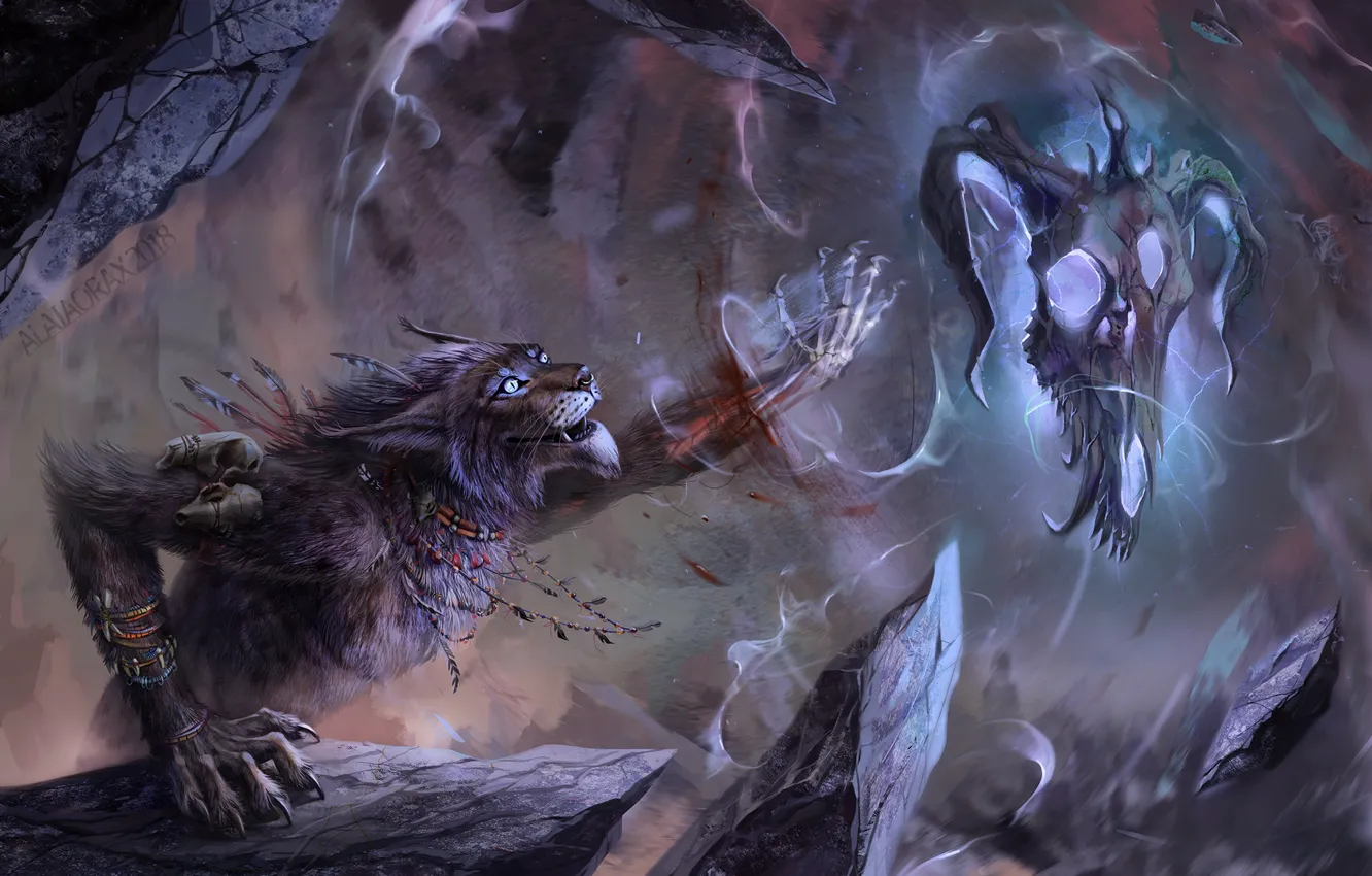 Фото обои череп, волк, оборотень