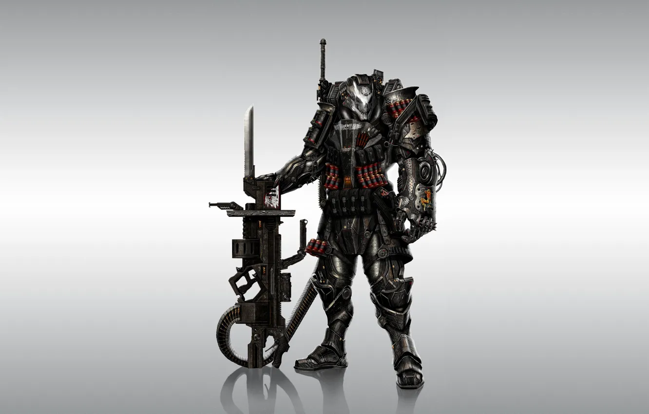 Фото обои оружие, фон, воин, броня, Warhammer, 40k, фан арт, Крылатый Череп