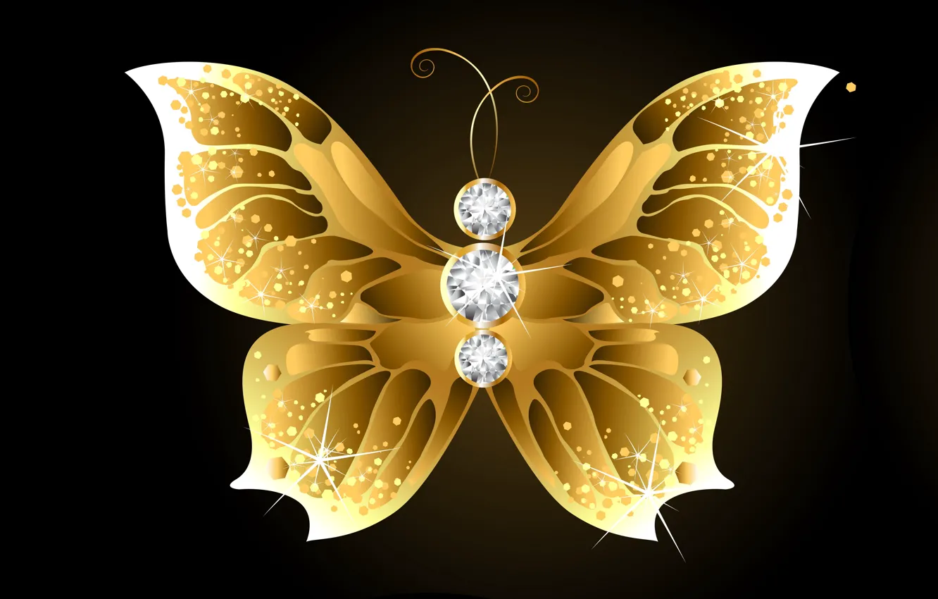Фото обои темный фон, абстракции, бабочка, камешки, золотая