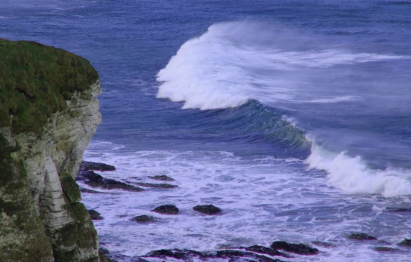 Фото обои волны, природа, скала, обрыв, океан