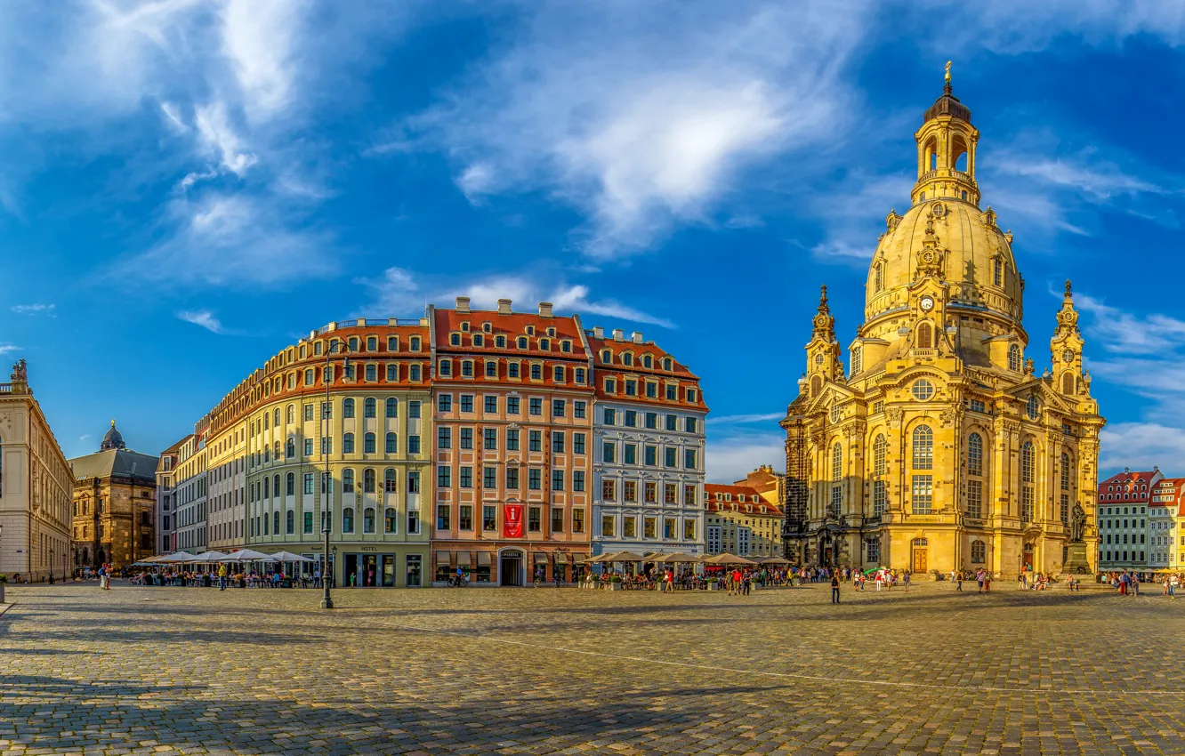 Фото обои солнце, HDR, Германия, Дрезден, площадь, Germany, Dresden