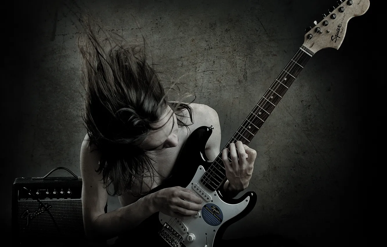 Фото обои гитара, гитарист, инструмент, Fender, solo, black metal