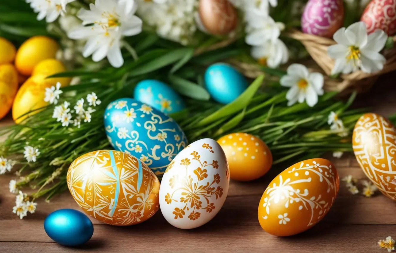 Фото обои цветы, яйца, весна, colorful, Пасха, happy, flowers, spring