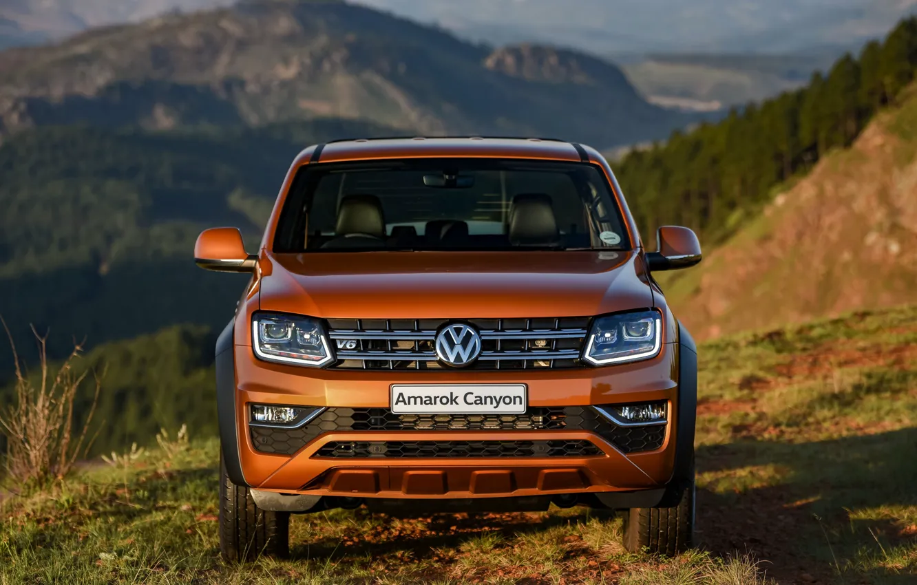 Фото обои Volkswagen, вид спереди, пикап, Amarok, Canyon, 2019