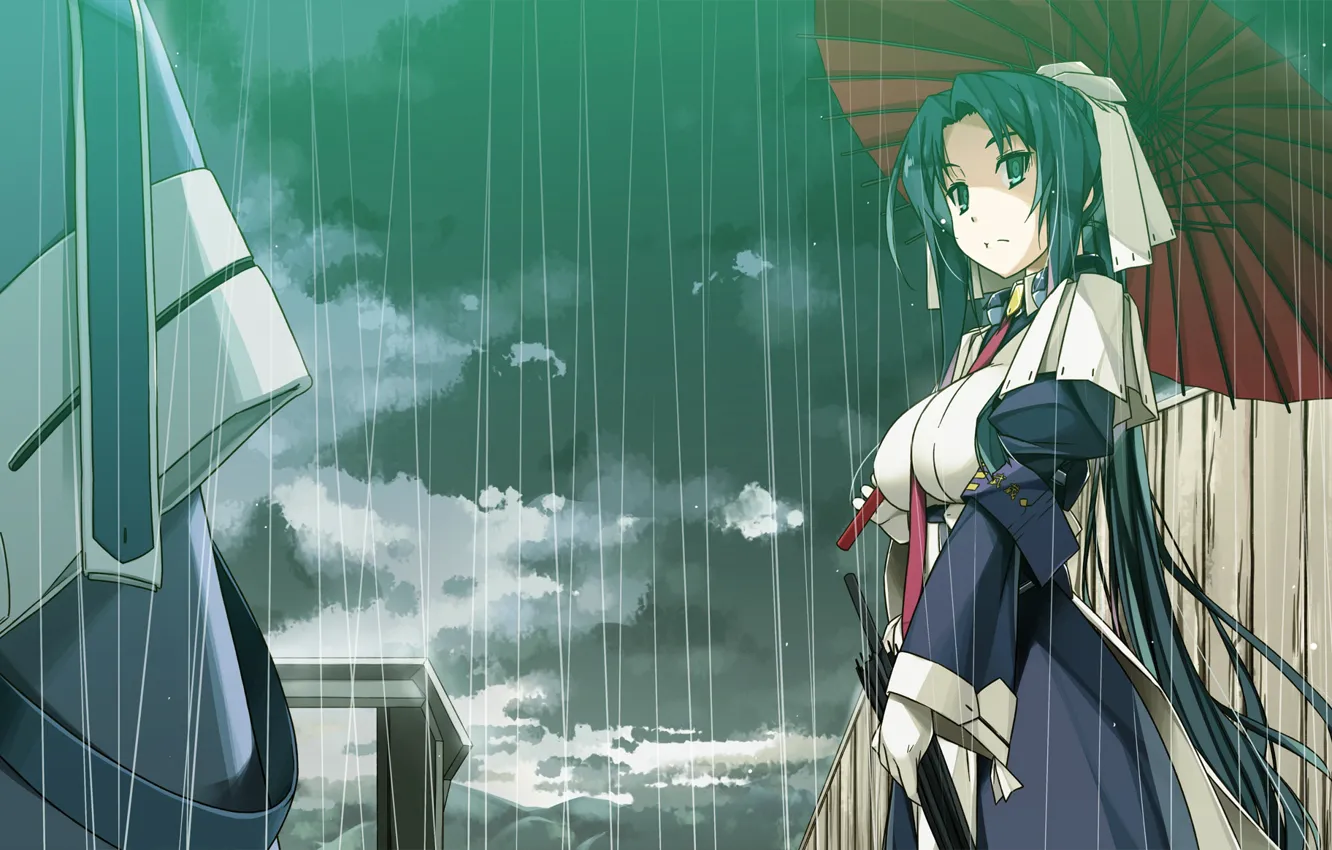 Фото обои девушка, дождь, зонт