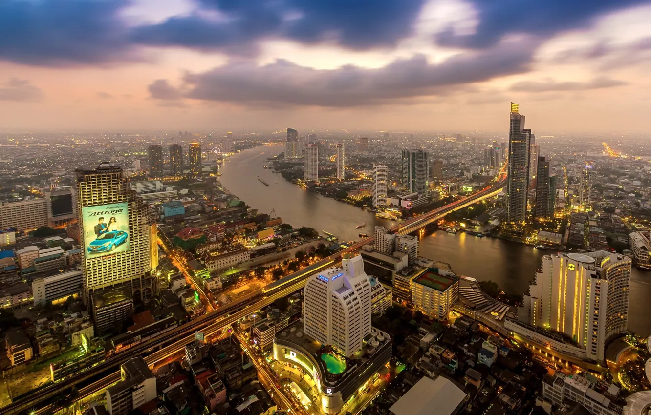 Фото обои пейзаж, город, туман, здания, утро, панорама, Таиланд, Тайланд
