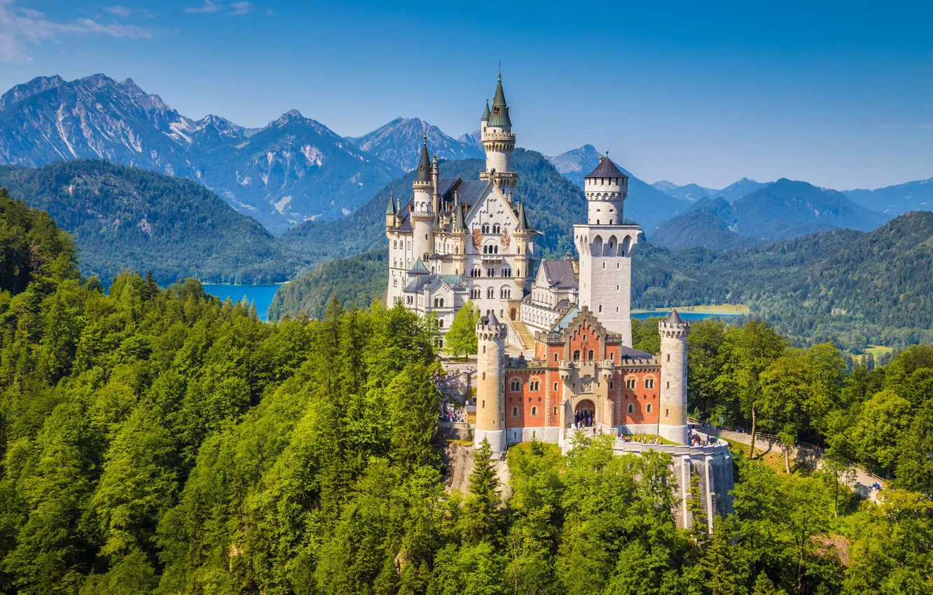 Фото обои деревья, горы, замок, Германия, Neuschwanstein, Germany