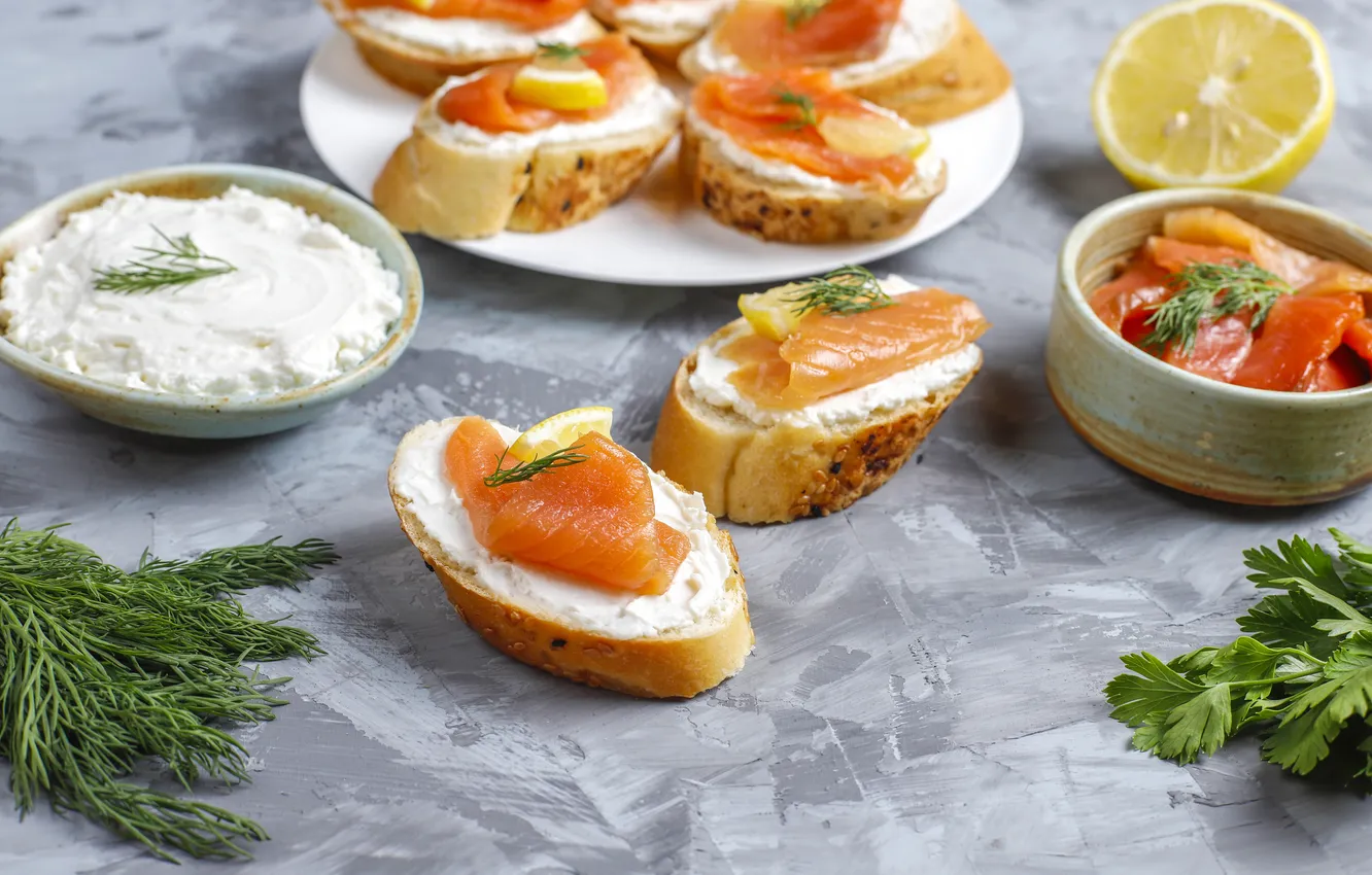 Фото обои cream, cheese, sandwiches, salmon, smoked