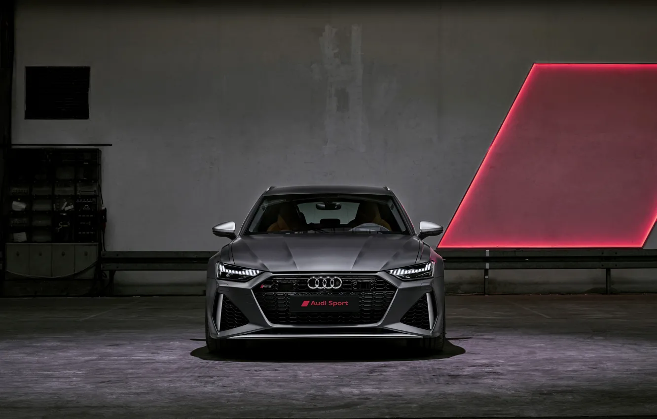 Фото обои Audi, вид спереди, универсал, RS 6, 2020, 2019, тёмно-серый, V8 Twin-Turbo