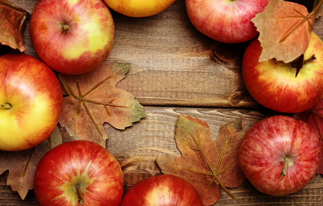 Фото обои яблоки, фрукты, листики, leaves, fruits, apples