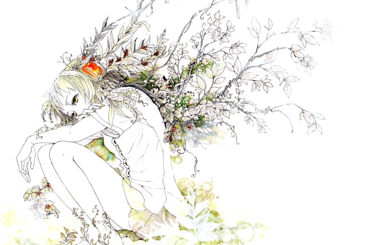 Фото обои листья, девушка, ветки, арт, Vocaloid, Вокалоид, Gumi Megpoid