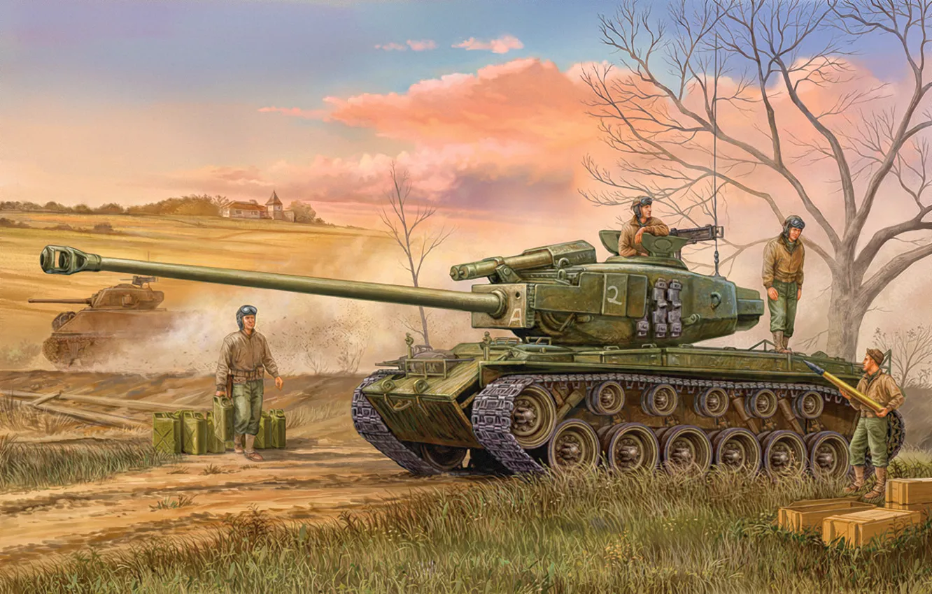 Фото обои war, art, american, tank, ww2, M-26 Pershing
