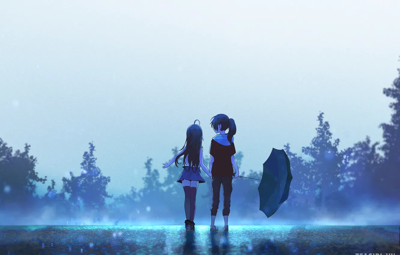 Фото обои небо, девочки, зонт