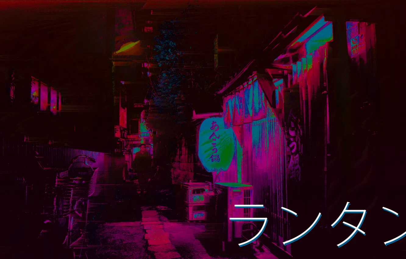 Фото обои Ночь, Улица, Japan, Vaporwave, Glitch