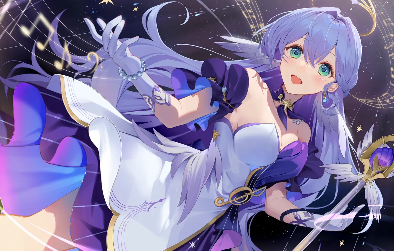 Фото обои девушка, ноты, жезл, robin, honkai: star rail, honkai (series)