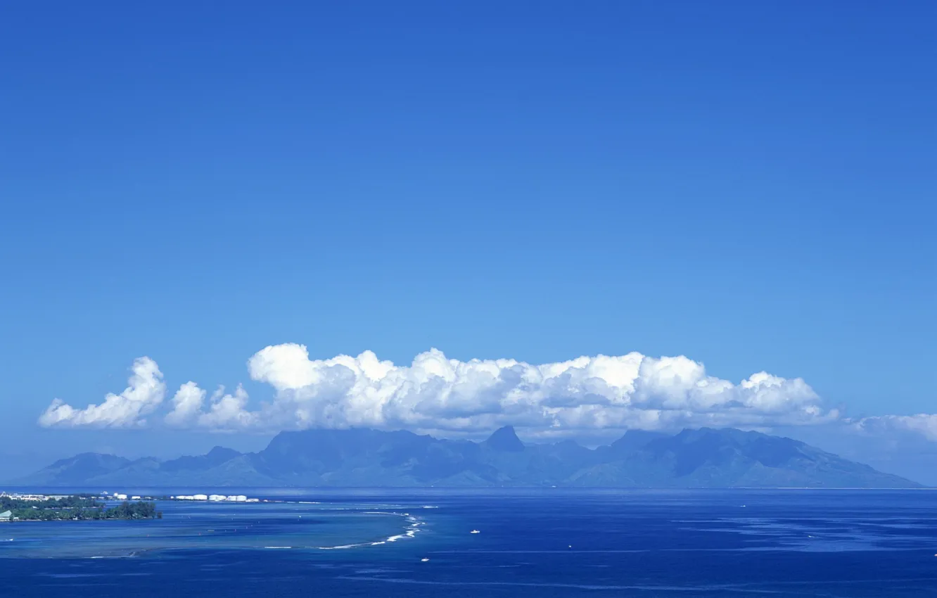 Фото обои море, горы, остров, Облака