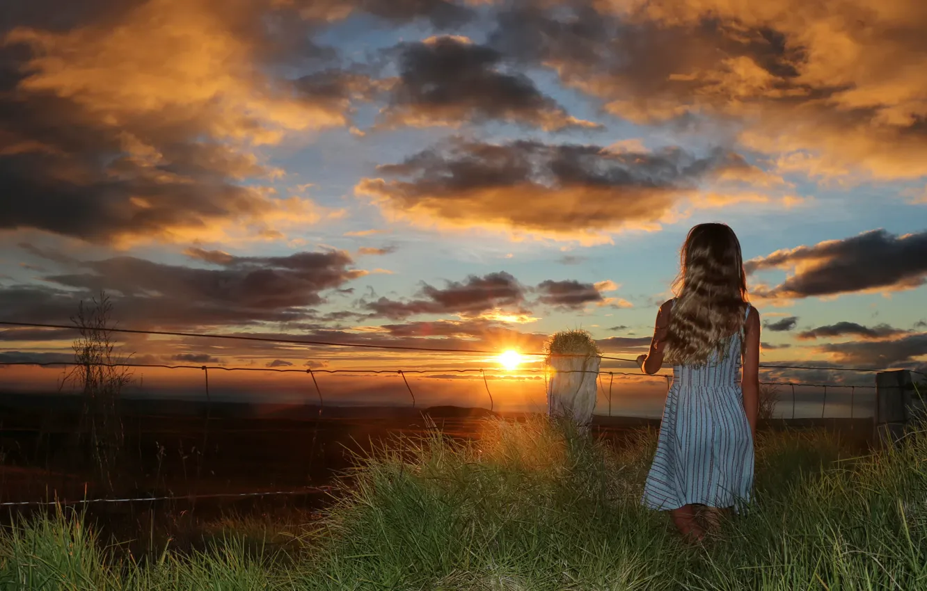 Фото обои лето, девушка, закат, Summer sunset