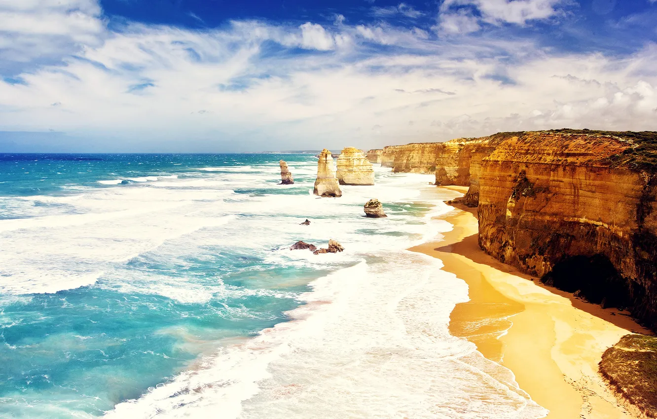 Фото обои beach, water, australia, cliffs, dodici apostoli