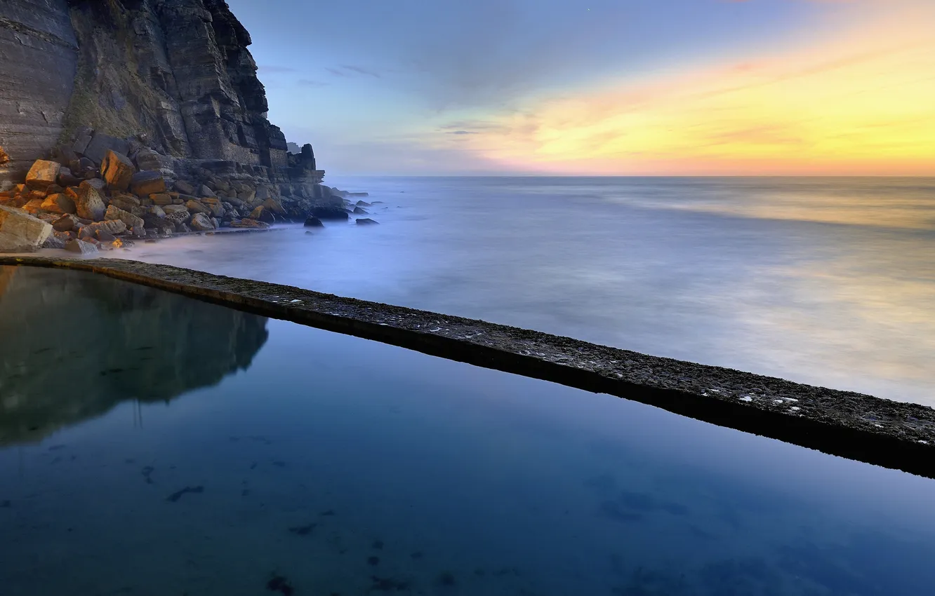 Фото обои пляж, скала, камни, океан, рассвет, Португалия