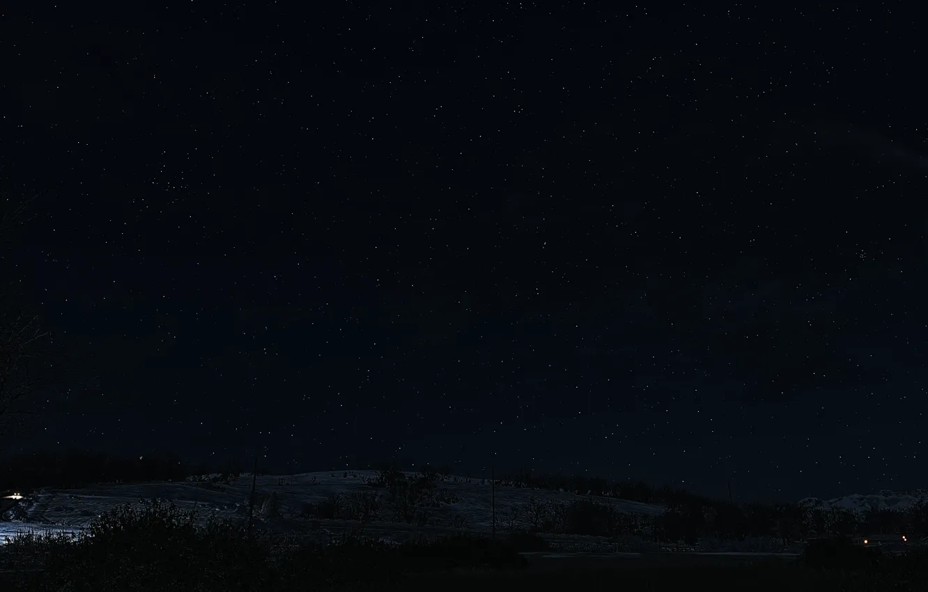 Фото обои HDR, Stars, Winter, Landscape, Night, Snow, Game, UHD