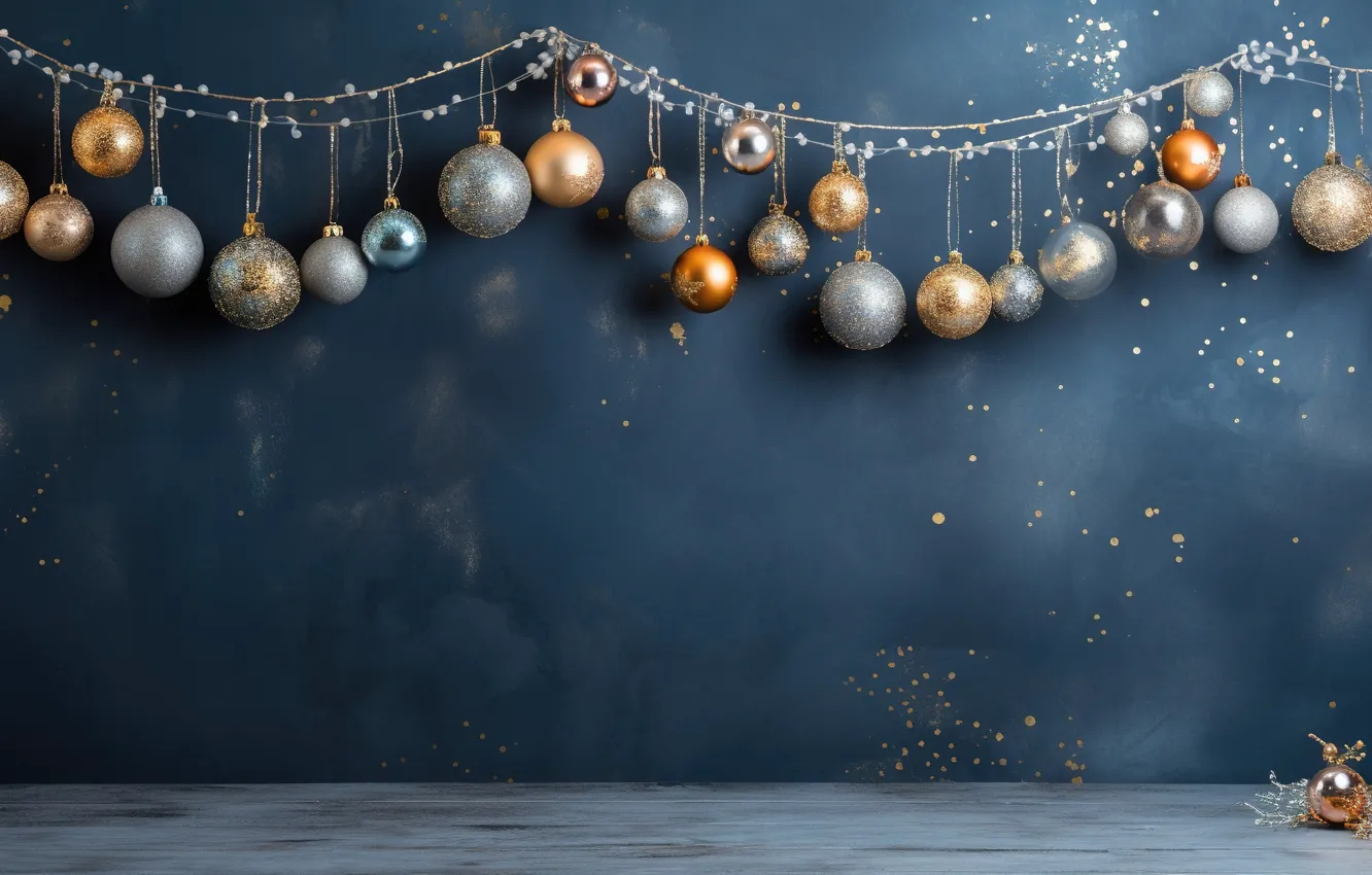 Фото обои украшения, темный фон, шары, Новый Год, Рождество, golden, new year, Christmas