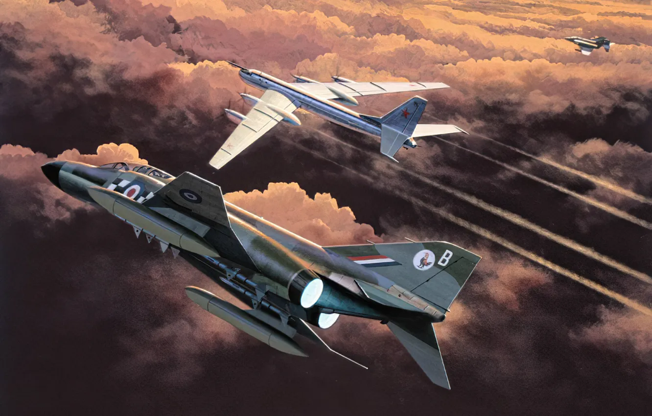 Фото обои art, airplane, aviation, jet, tupolev, f-4 Phantom, tu-95