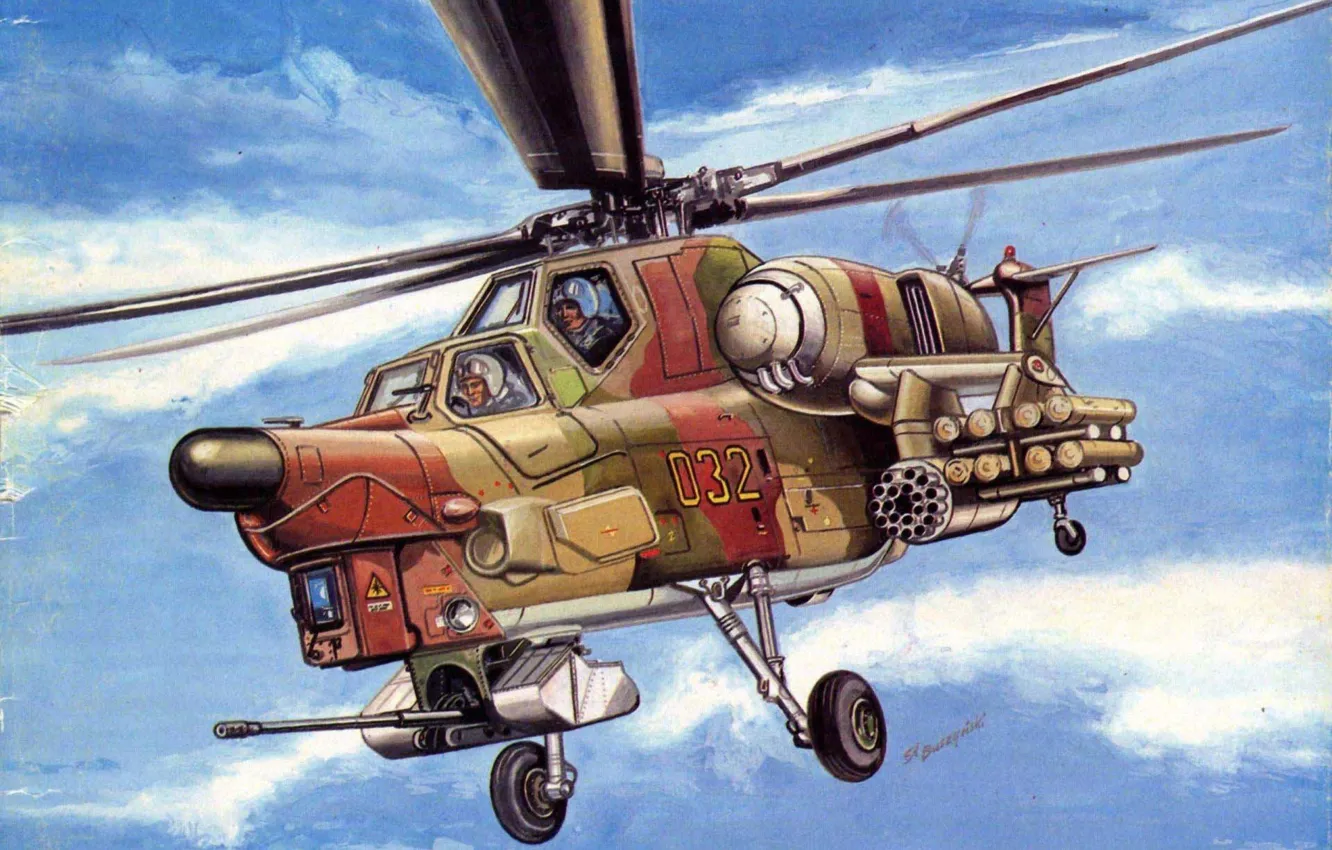 Фото обои арт, вертолет, силы, российский, техники, для, ударный, живой