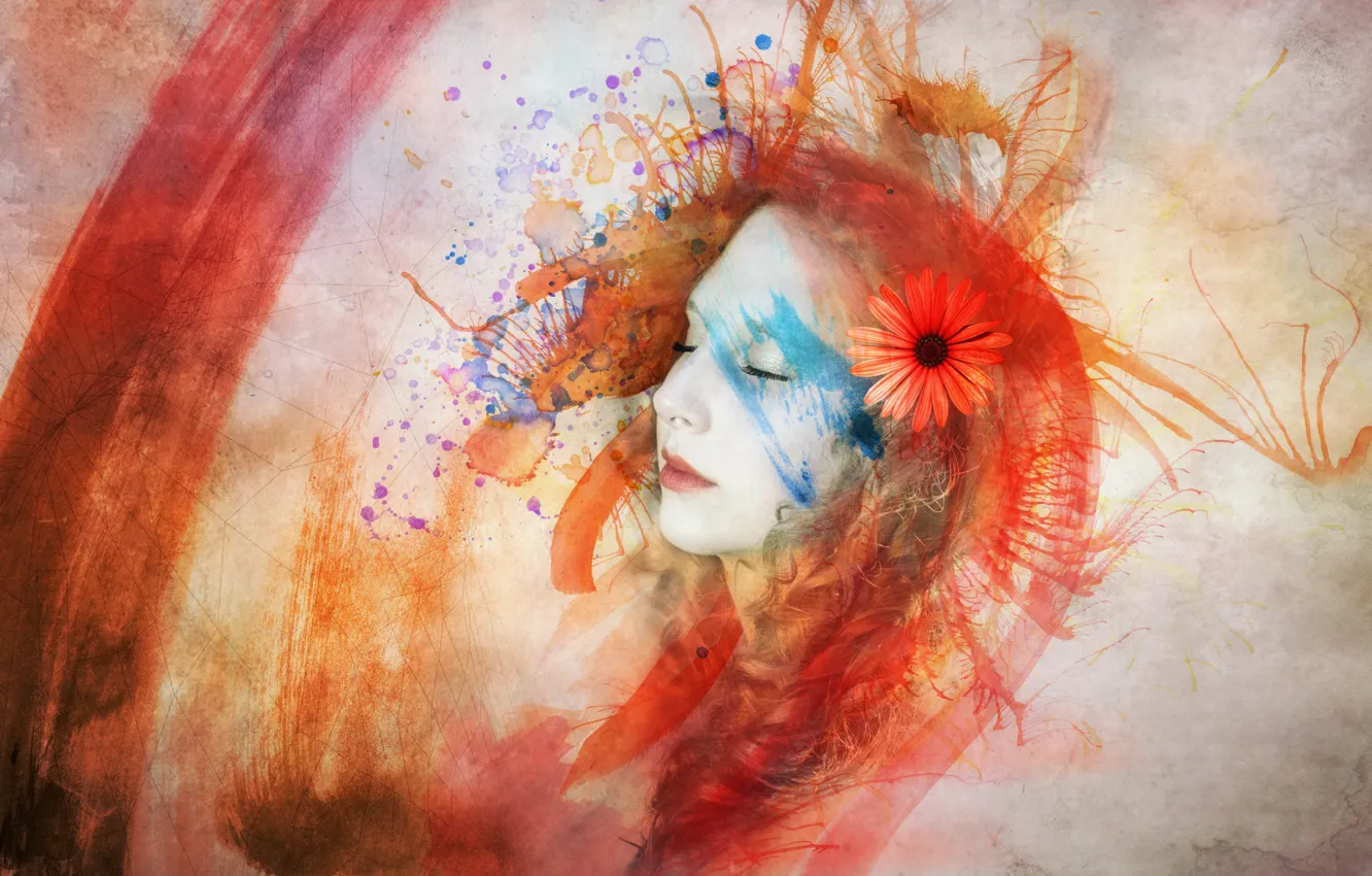 Фото обои девушка, цветы, фон