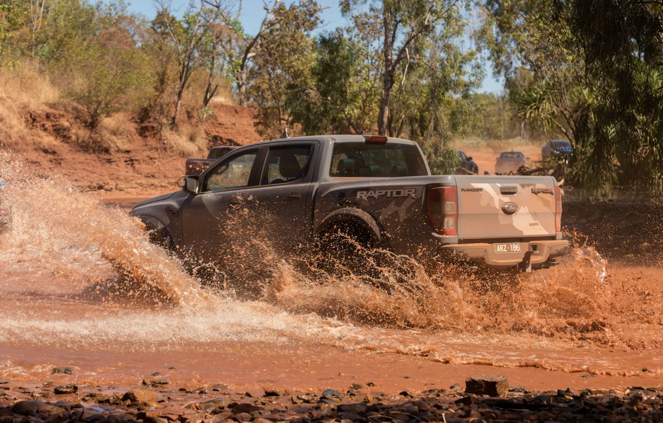 Фото обои вода, брызги, серый, Ford, Raptor, пикап, 2018, Ranger