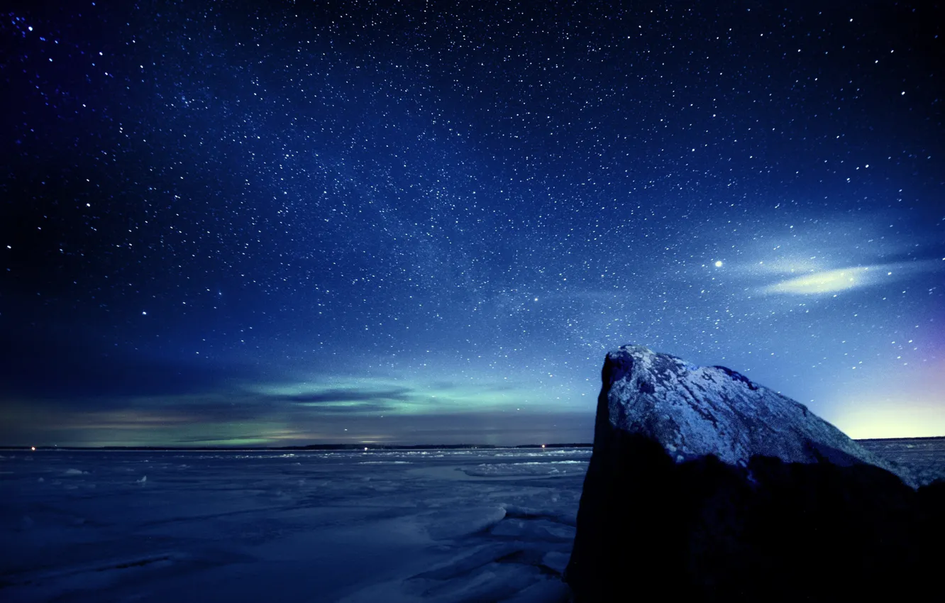 Фото обои лед, зима, небо, звезды, ночь