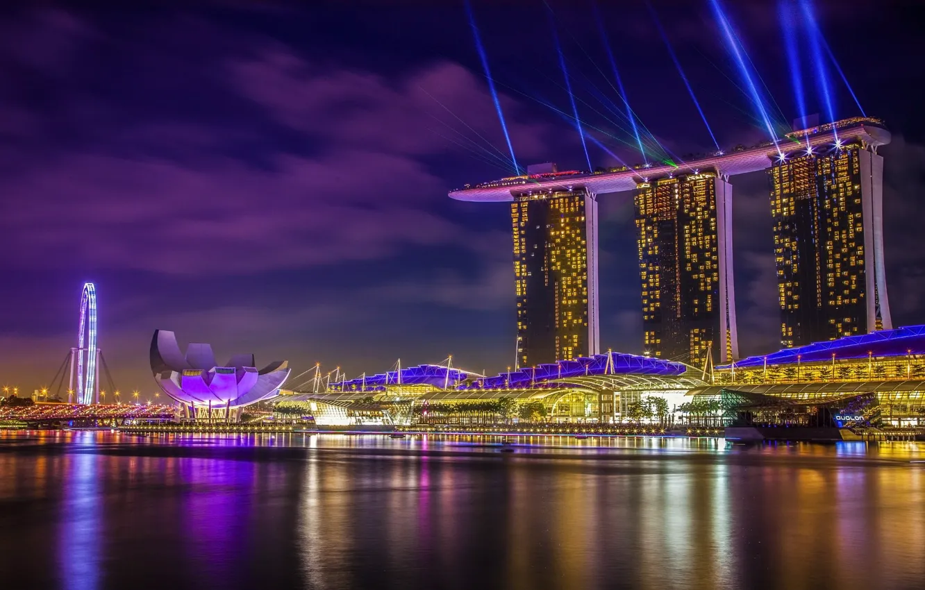 Фото обои огни, освещение, Сингапур, иллюминация