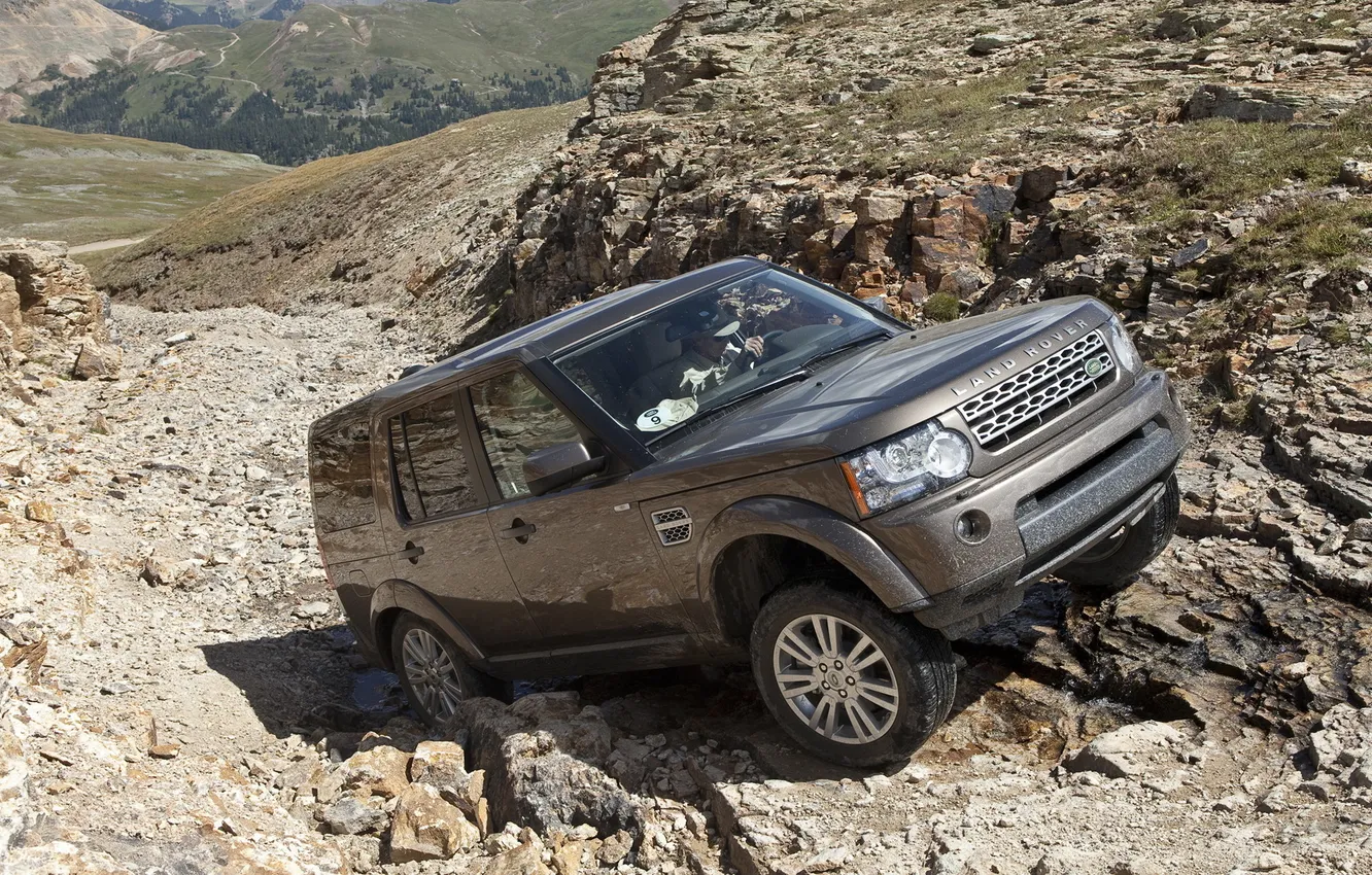 Фото обои внедорожник, Land Rover, горный пейзаж