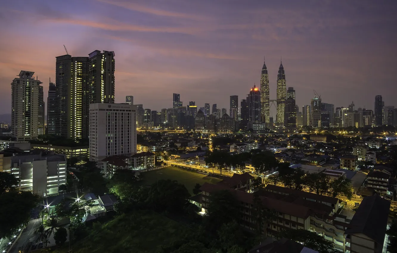 Фото обои город, тьма, Малайзия, Куала-Лумпур