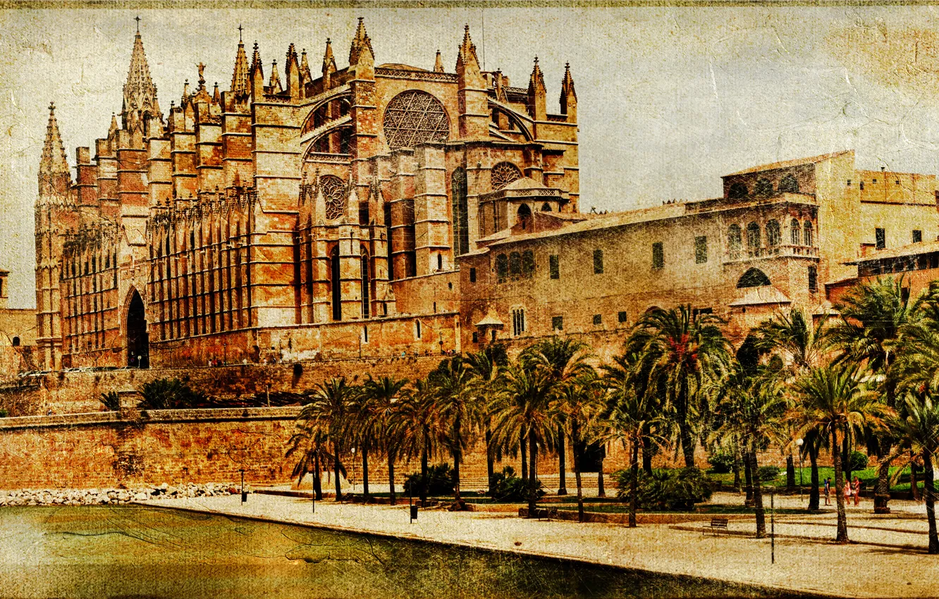 Фото обои Город, Испания, Vintage, Spain, Palma de Mallorca, Mallorca cathedral
