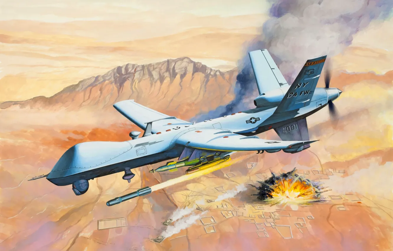 Фото обои art, painting, drone, avaition, MQ-9 Reaper Predator