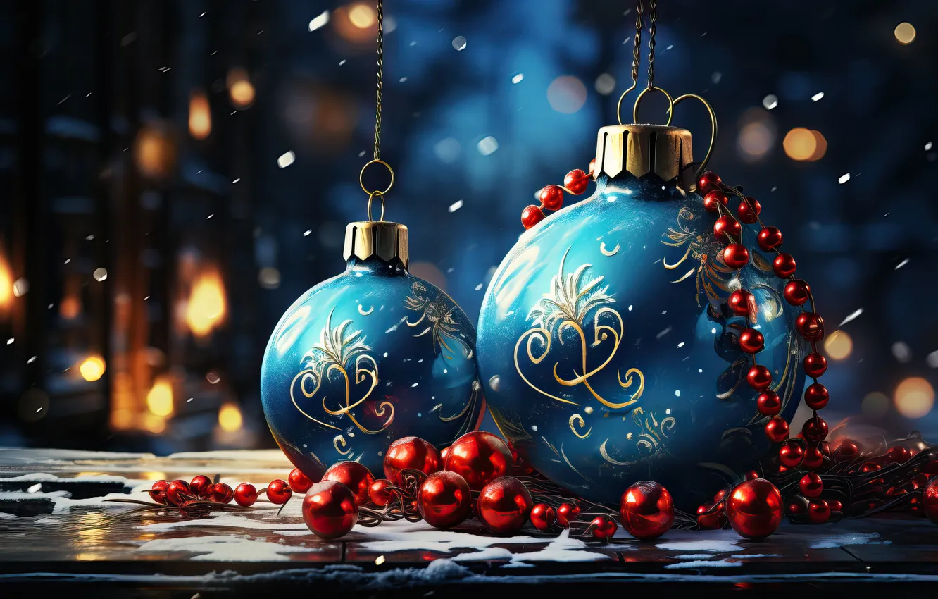 Фото обои снег, украшения, шары, Рождество, Новый год, Christmas, balls, snow