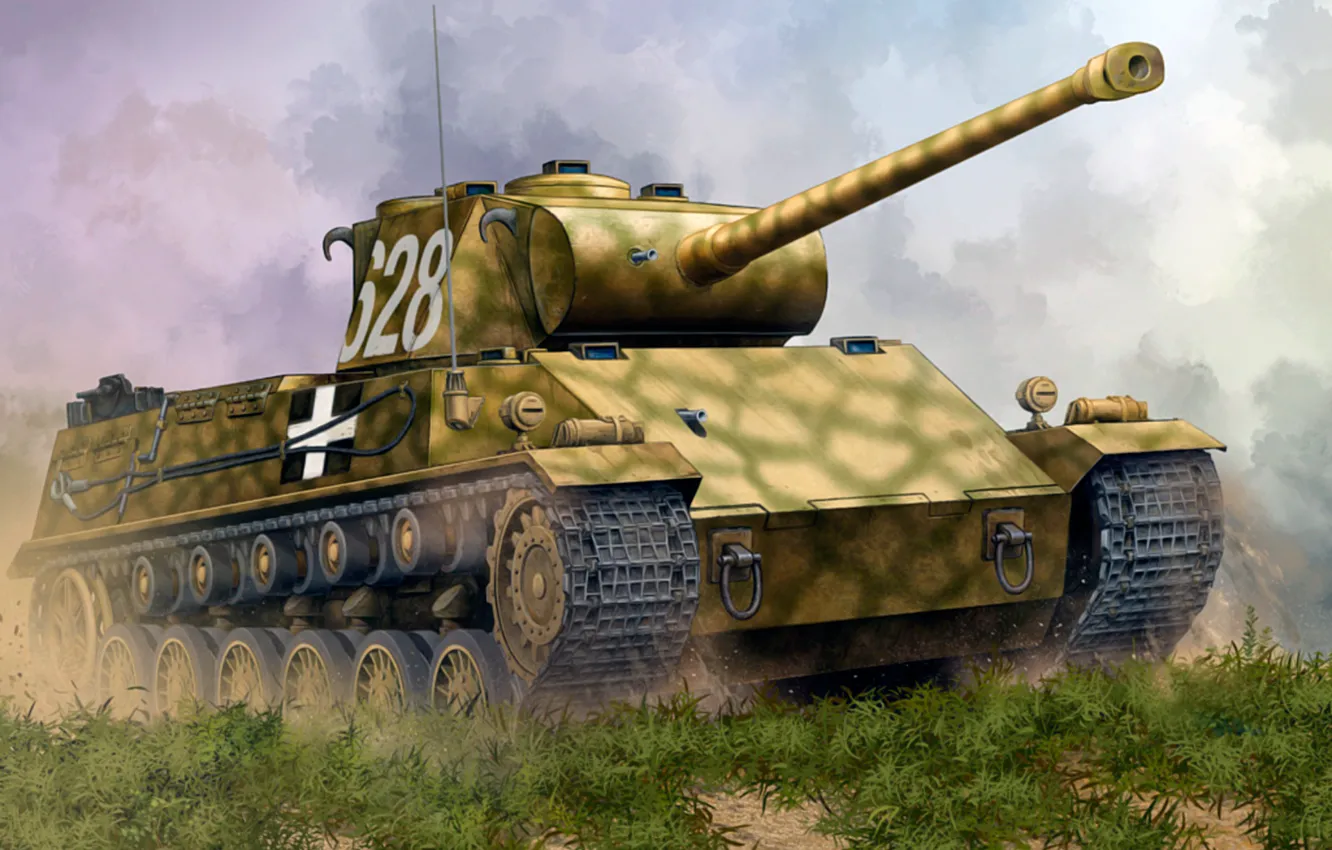 Фото обои war, art, painting, tank, Hungarian 44M Tas