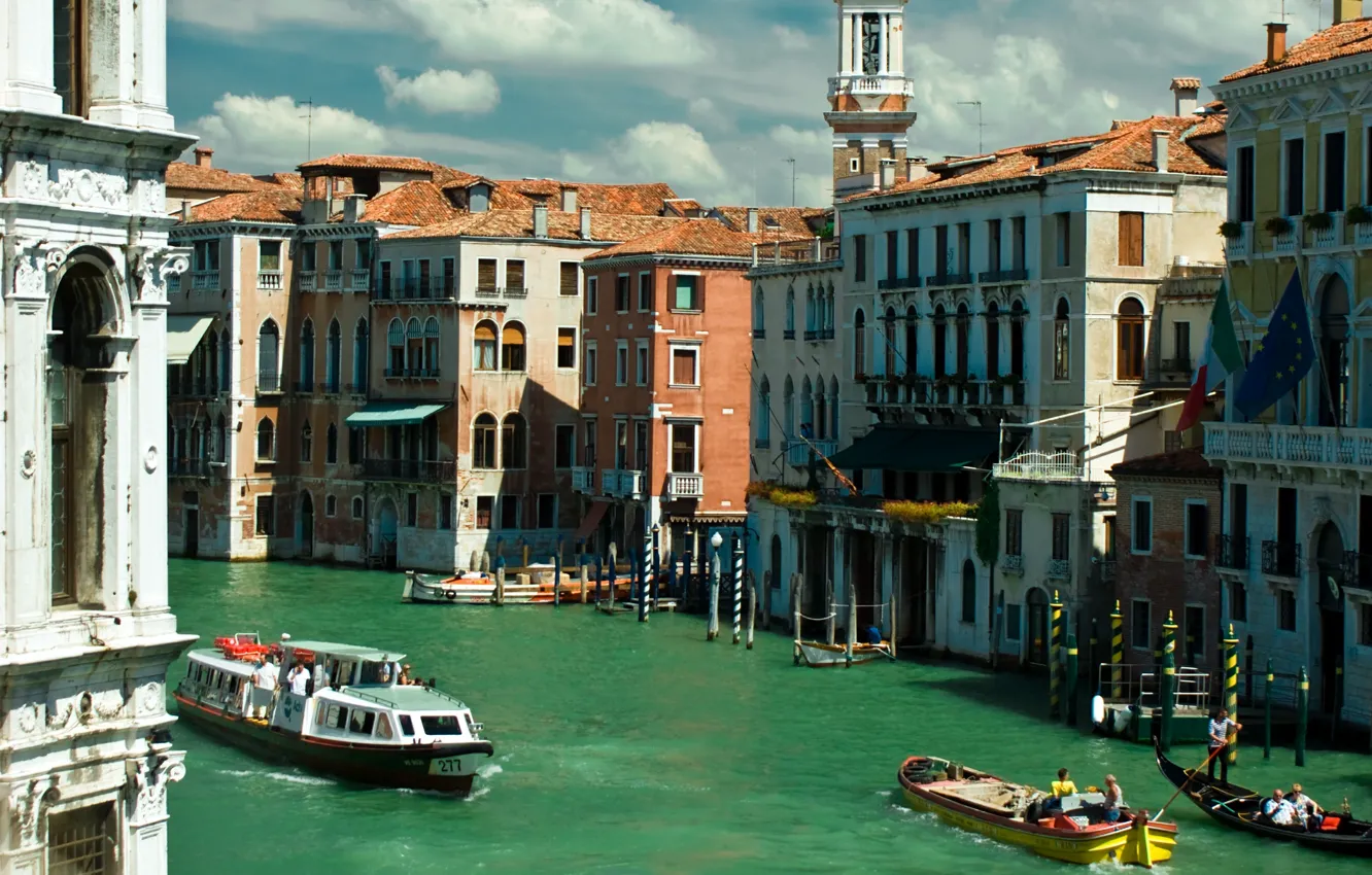 Фото обои здания, дома, Италия, Венеция, канал, Italy, гондолы, Venice