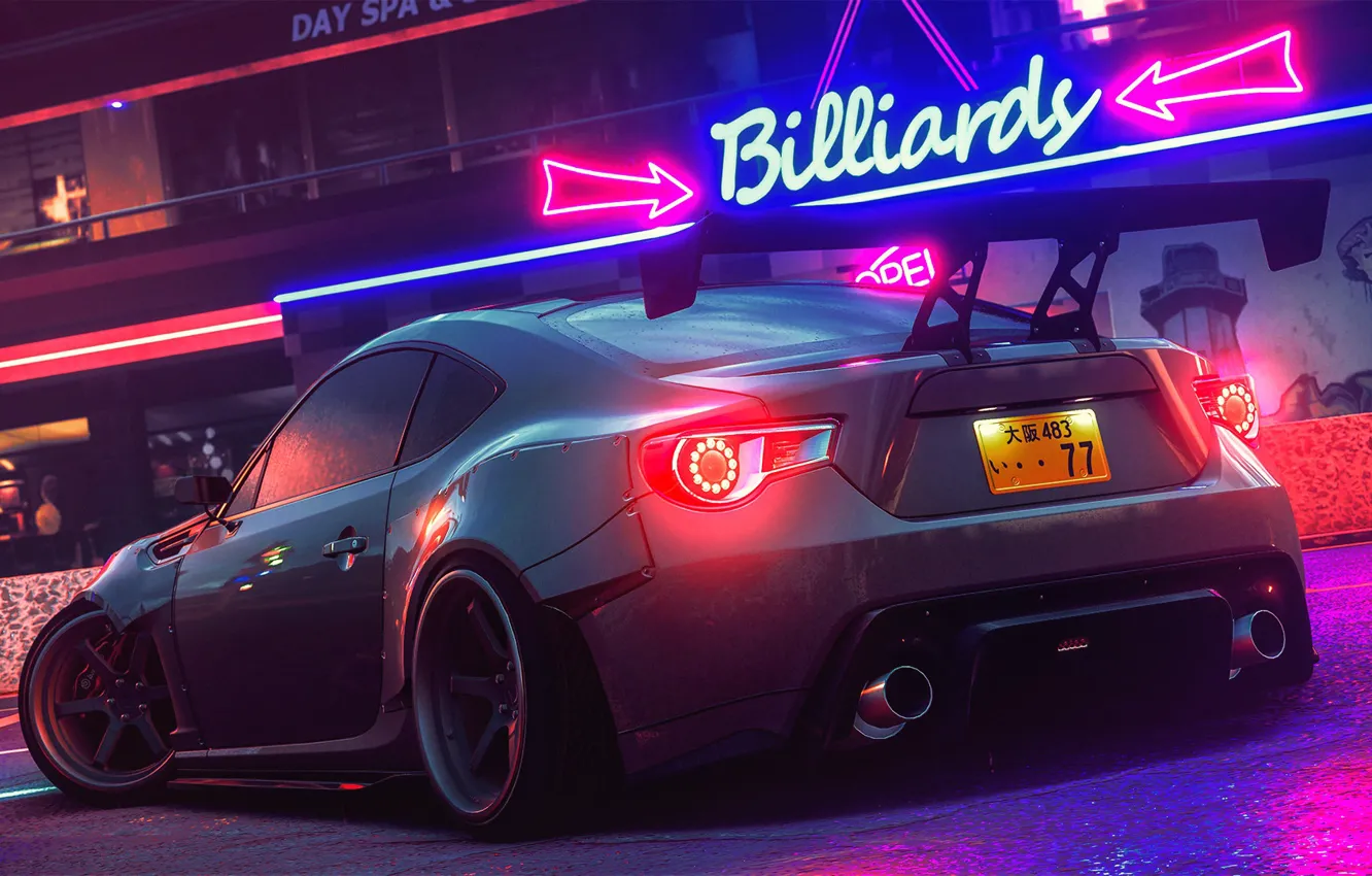 Фото обои Авто, Неон, Машина, Car, NFS, Need for Speed, Subaru BRZ, 2015