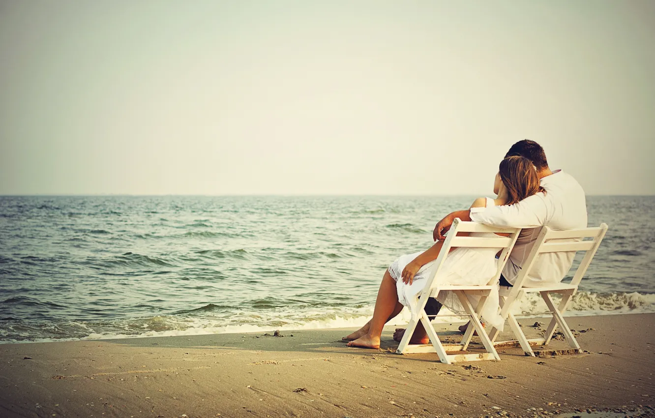 Фото обои пляж, океан, романтика, двое, romantic couple on beach