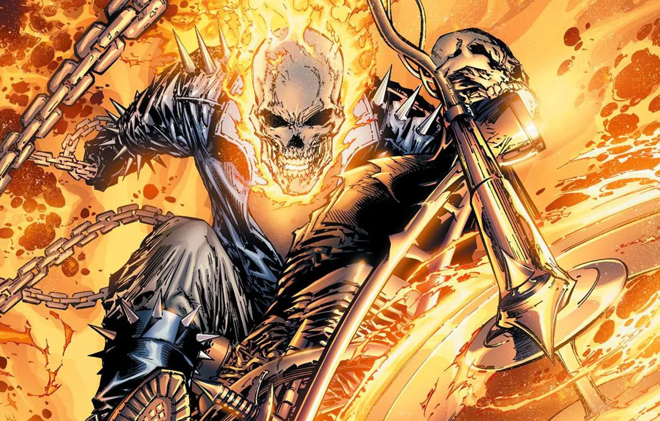 Фото обои skull, Ghost Rider, Marvel, comics, byke, hellfire