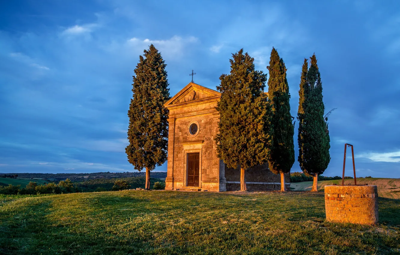 Фото обои Италия, Тоскана, Toscana, Cappella di Vitaleta