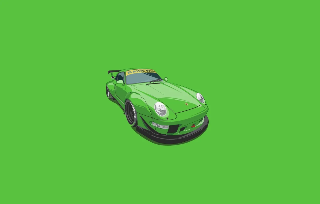 Фото обои Porsche, Green, Digital, Illustration, 993, RWB, Minimalistic