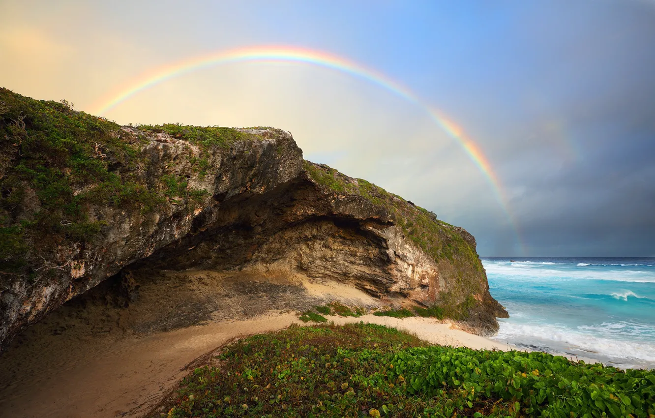 Фото обои обрыв, побережье, радуга, атмосфера