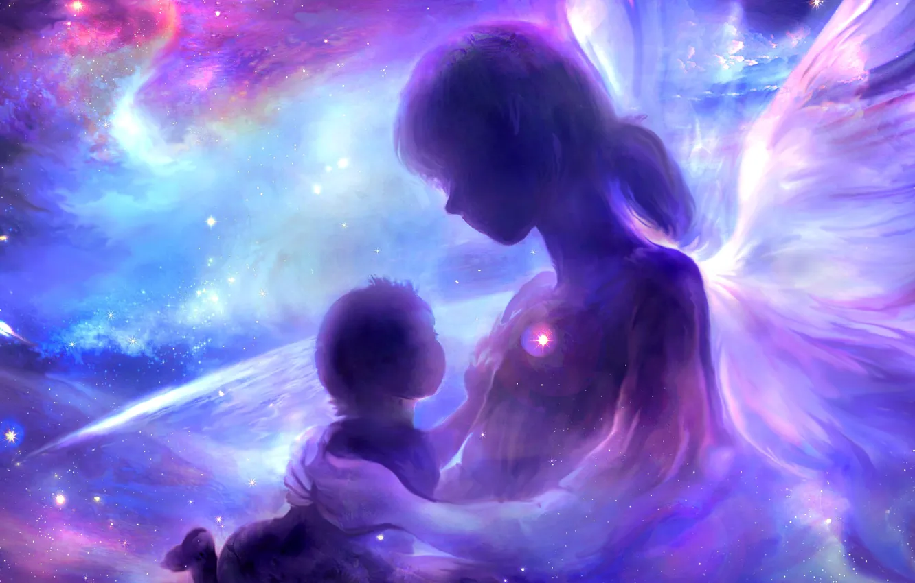 Фото обои девушка, космос, туманность, фантастика, ребенок
