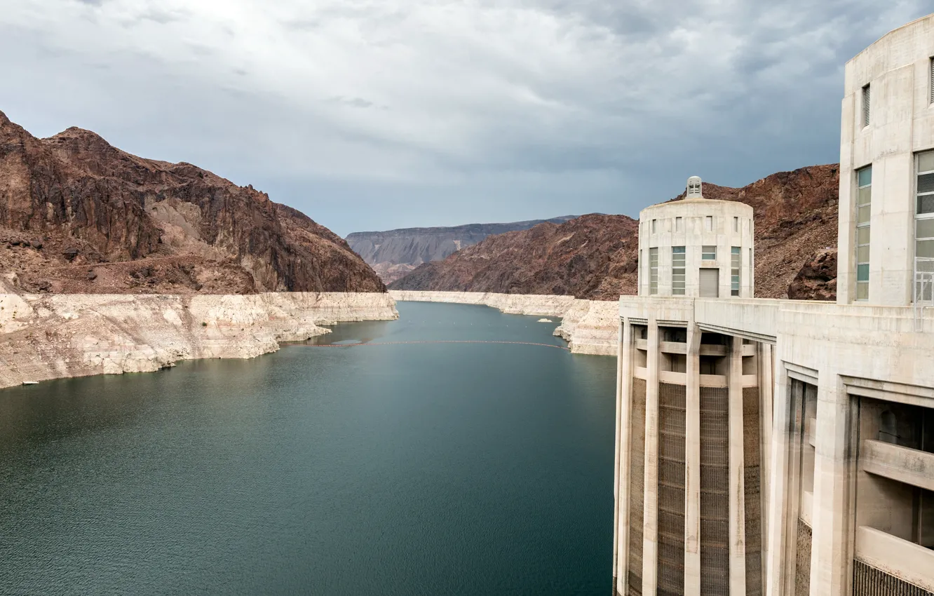 Фото обои rock, sky, cloud, mountain, lake, canyon, dam, mead
