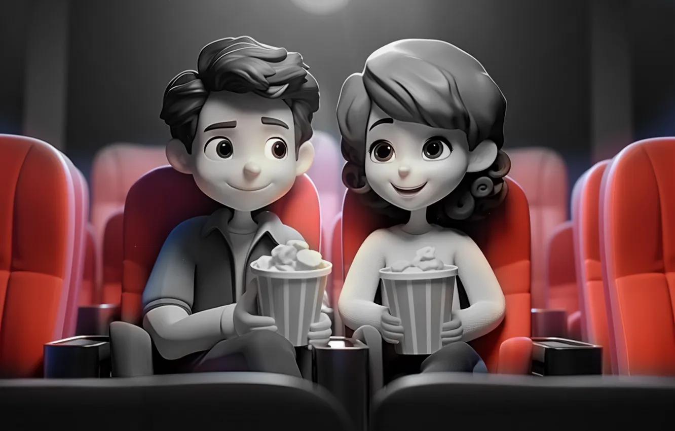 Фото обои couple, movie, popcorn